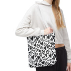 Heart Pattern Tote Bag — Black & White Hand-Drawn Hearts All-Over Print