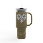 40oz Insulated Travel Mug — Silver Doodle Heart Design