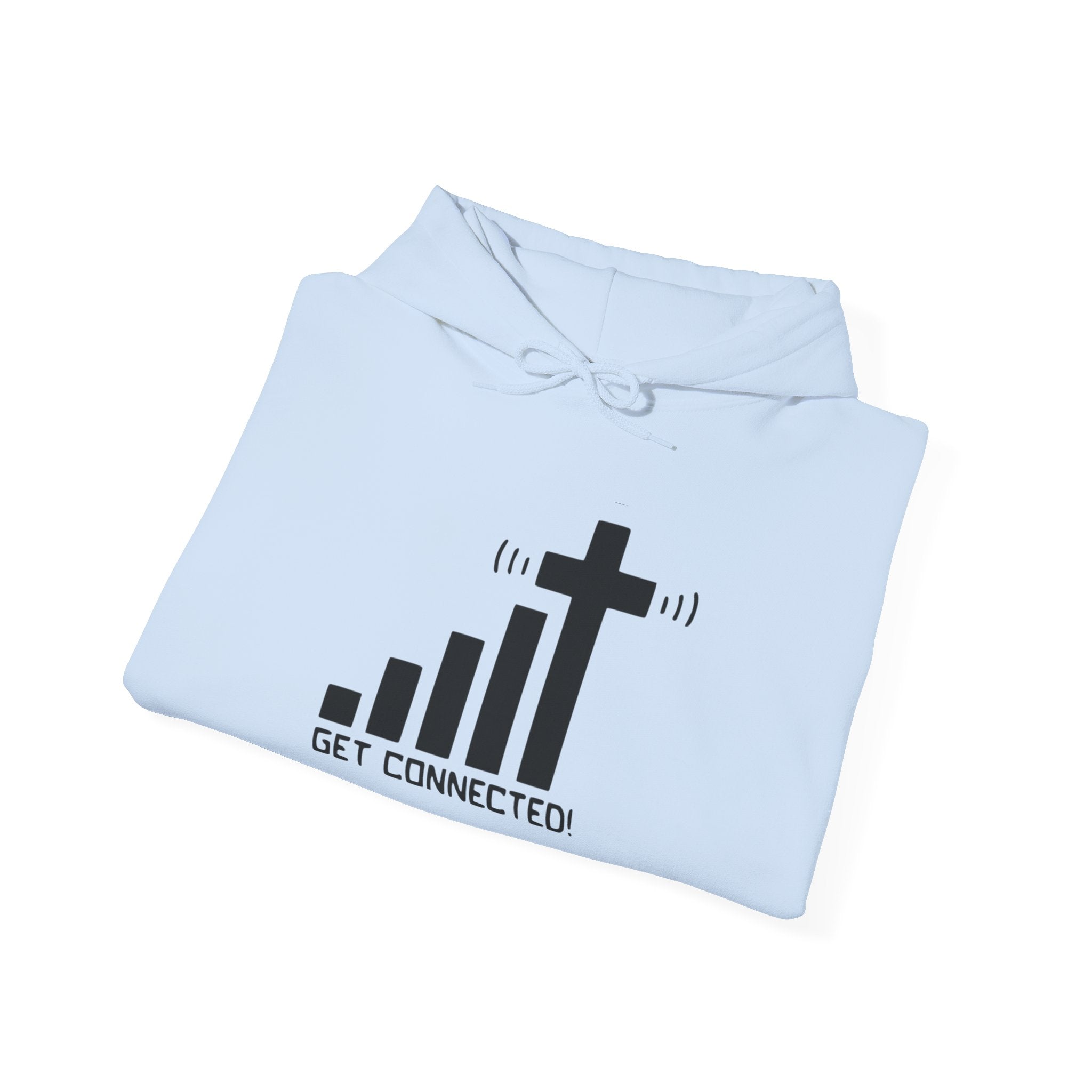 Christian Faith Hoodie — "Get Connected" Signal Bars Cross Design