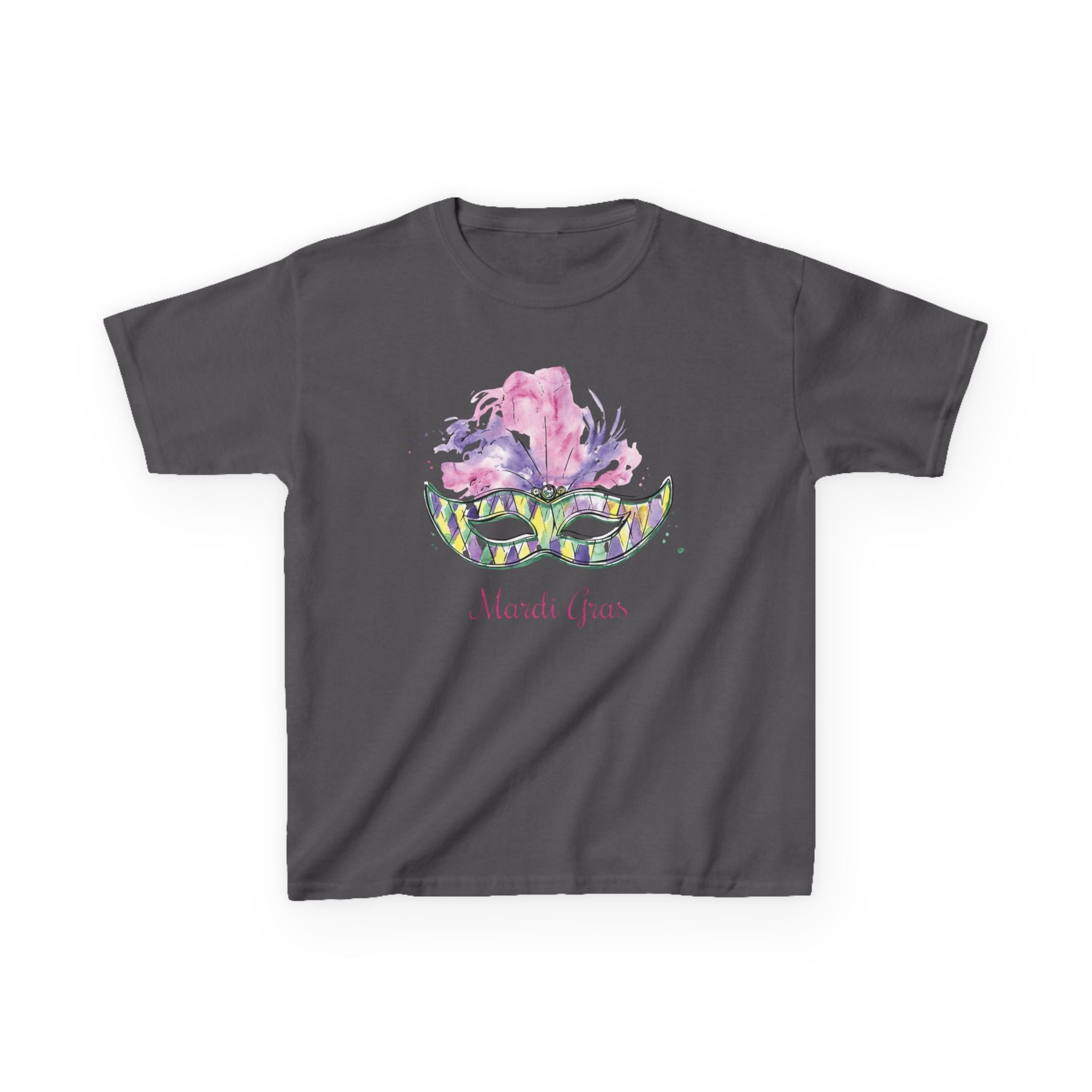 Kids T-Shirt — Watercolor Mardi Gras Mask Design