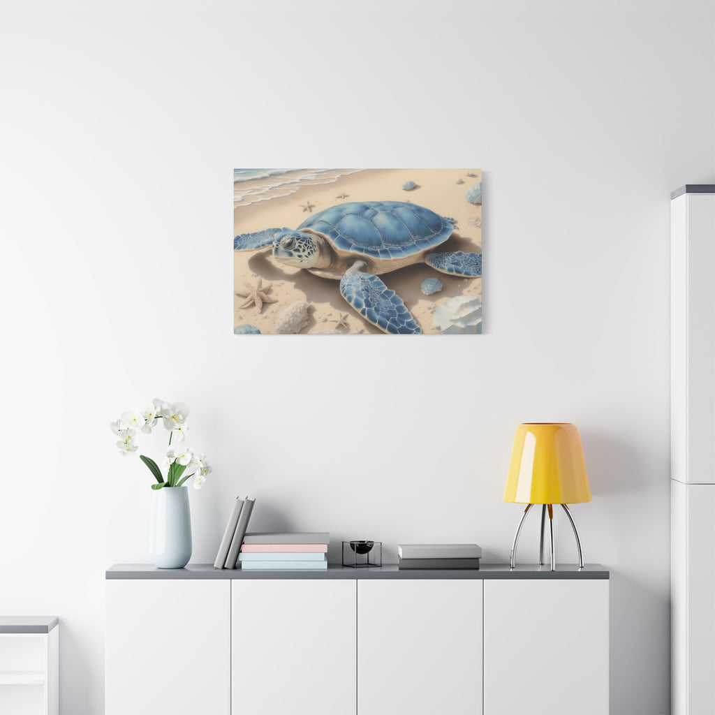 Blue Sea Turtle Canvas Art — Coastal Beach Wall Decor