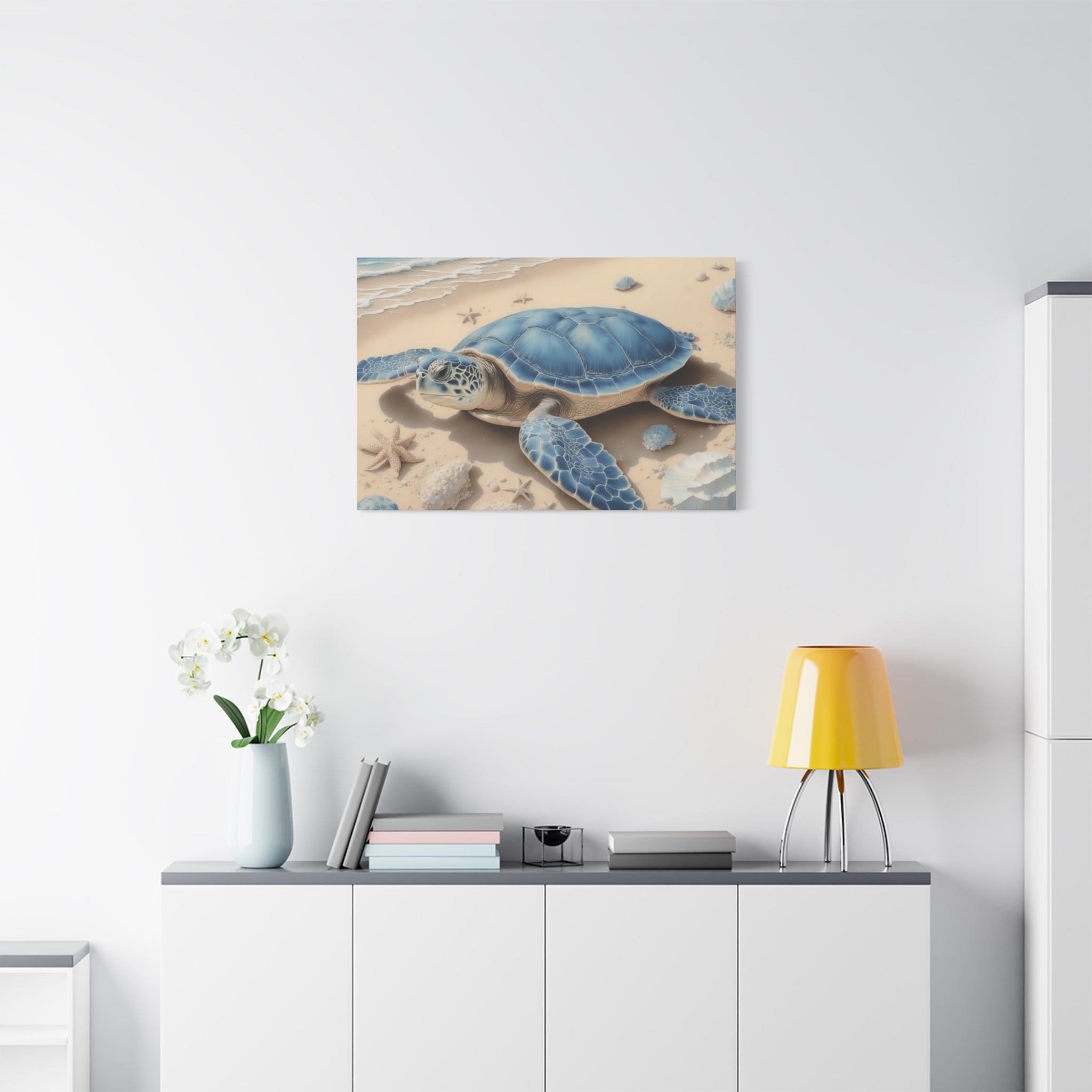 Blue Sea Turtle Canvas Art — Coastal Beach Wall Decor