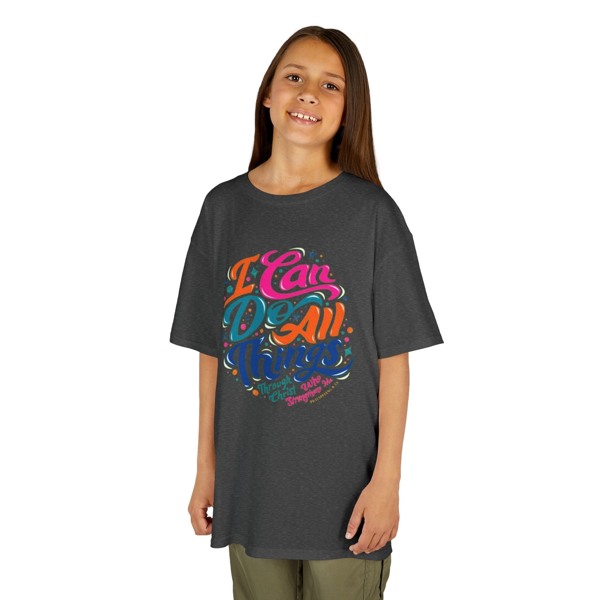 Kids T‑Shirt — "I Can Do All Things" Inspirational Rainbow Tee