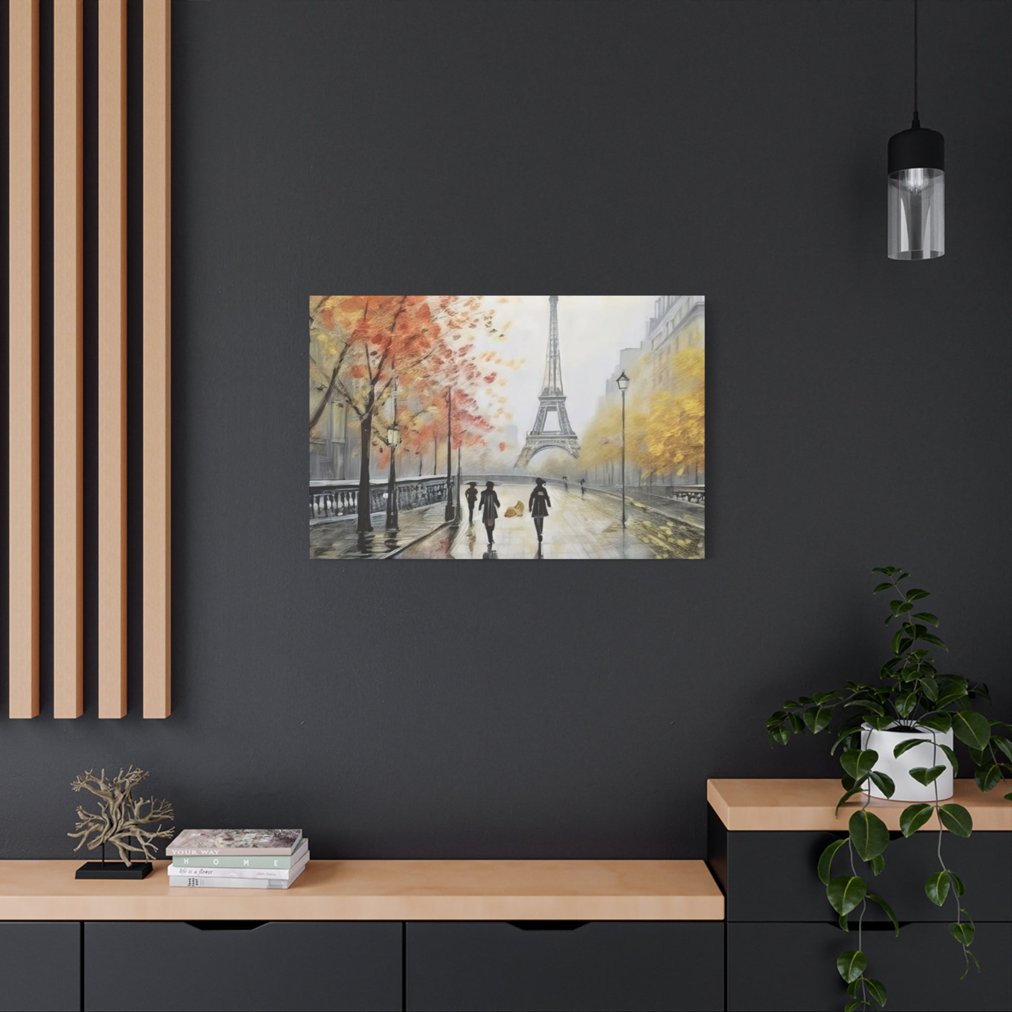 Paris Eiffel Tower Autumn Street Matte Canvas Wall Art, Stretched 1.25"