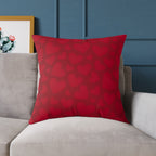Red Heart Pattern Square Pillow - Valentine Decorative Throw Cushion