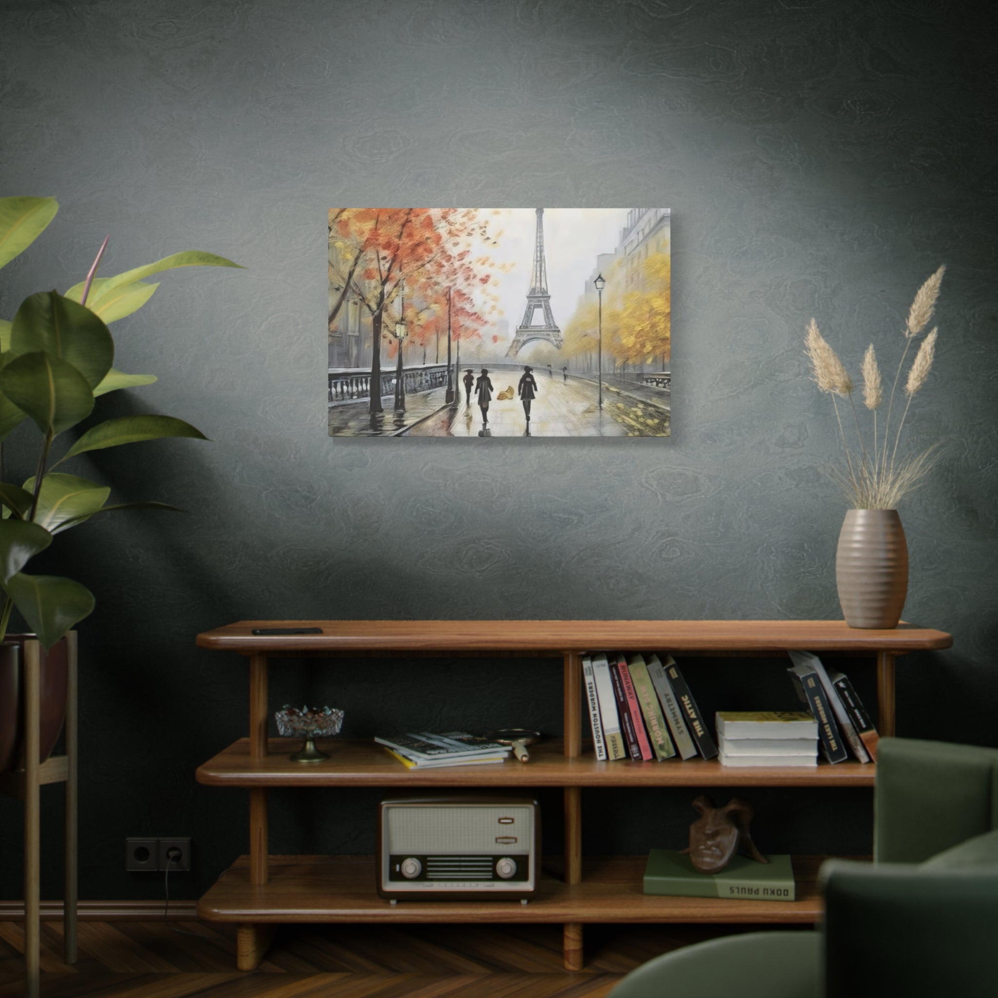 Paris Eiffel Tower Autumn Street Matte Canvas Wall Art, Stretched 1.25"