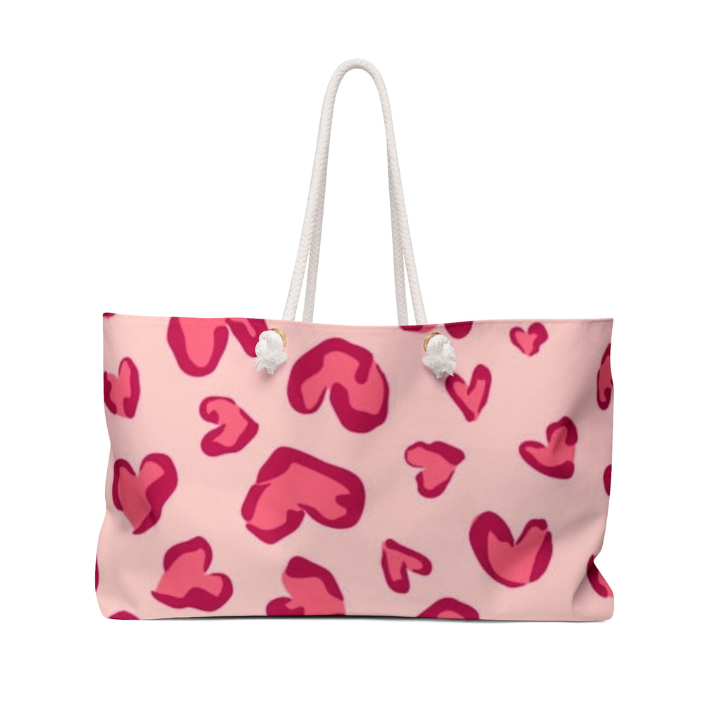 Heart Print Weekender Bag — Pink Valentine Travel Tote
