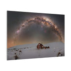 Milky Way Over Snowy Cabin — Matte Stretched Canvas Wall Art