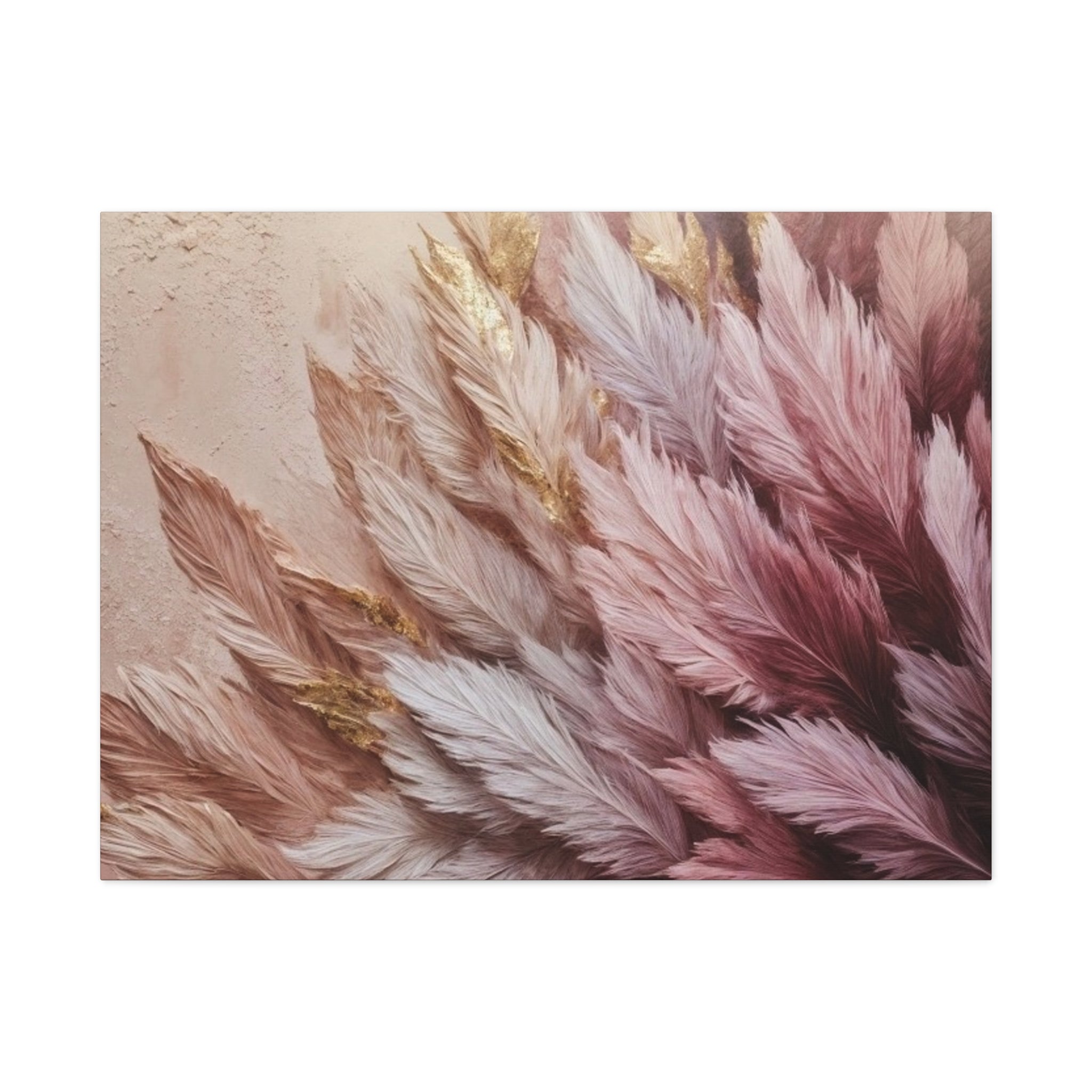 Feathered Pampas Wall Art Canvas — Blush Pink Botanical Decor, Matte Stretched 1.25"