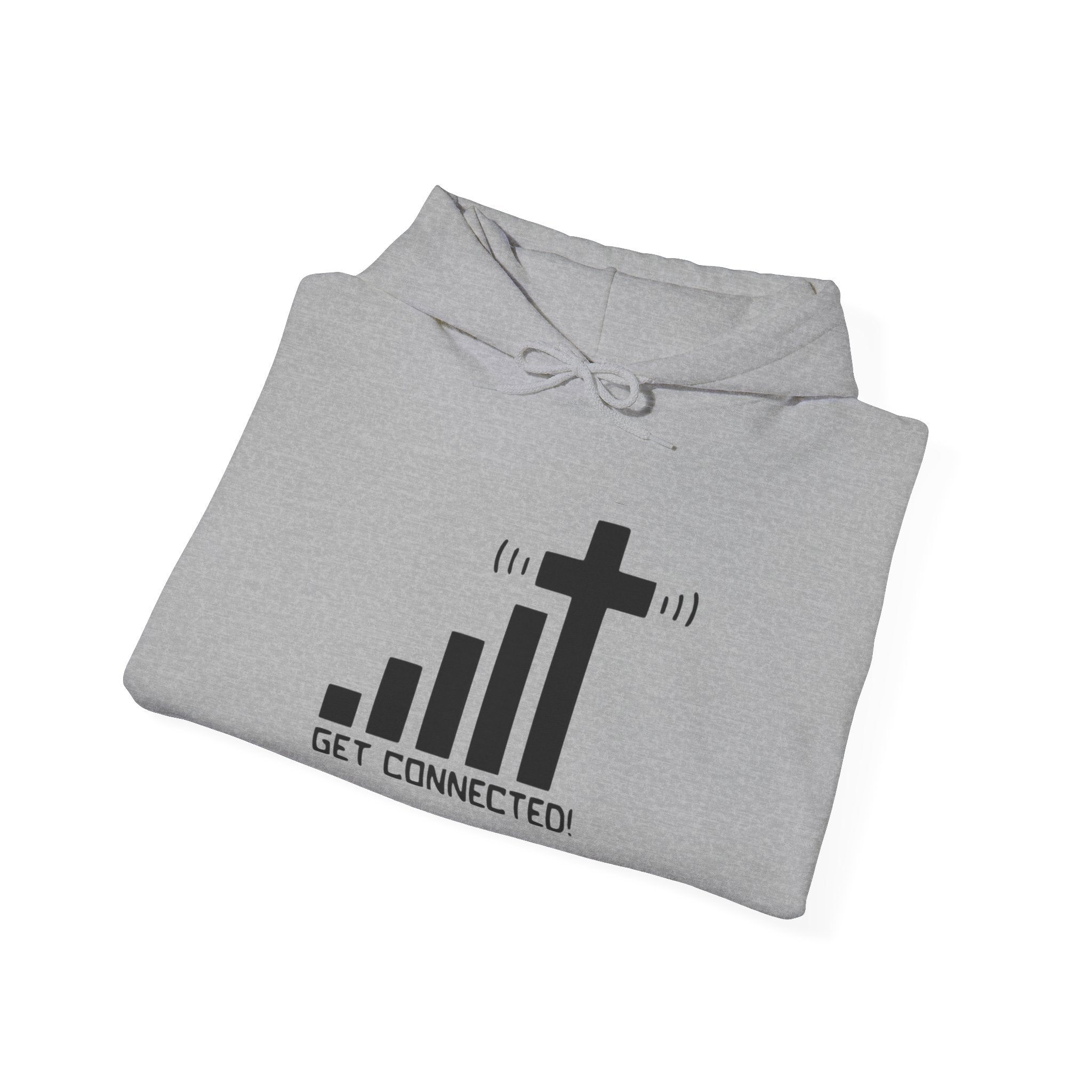 Christian Faith Hoodie — "Get Connected" Signal Bars Cross Design