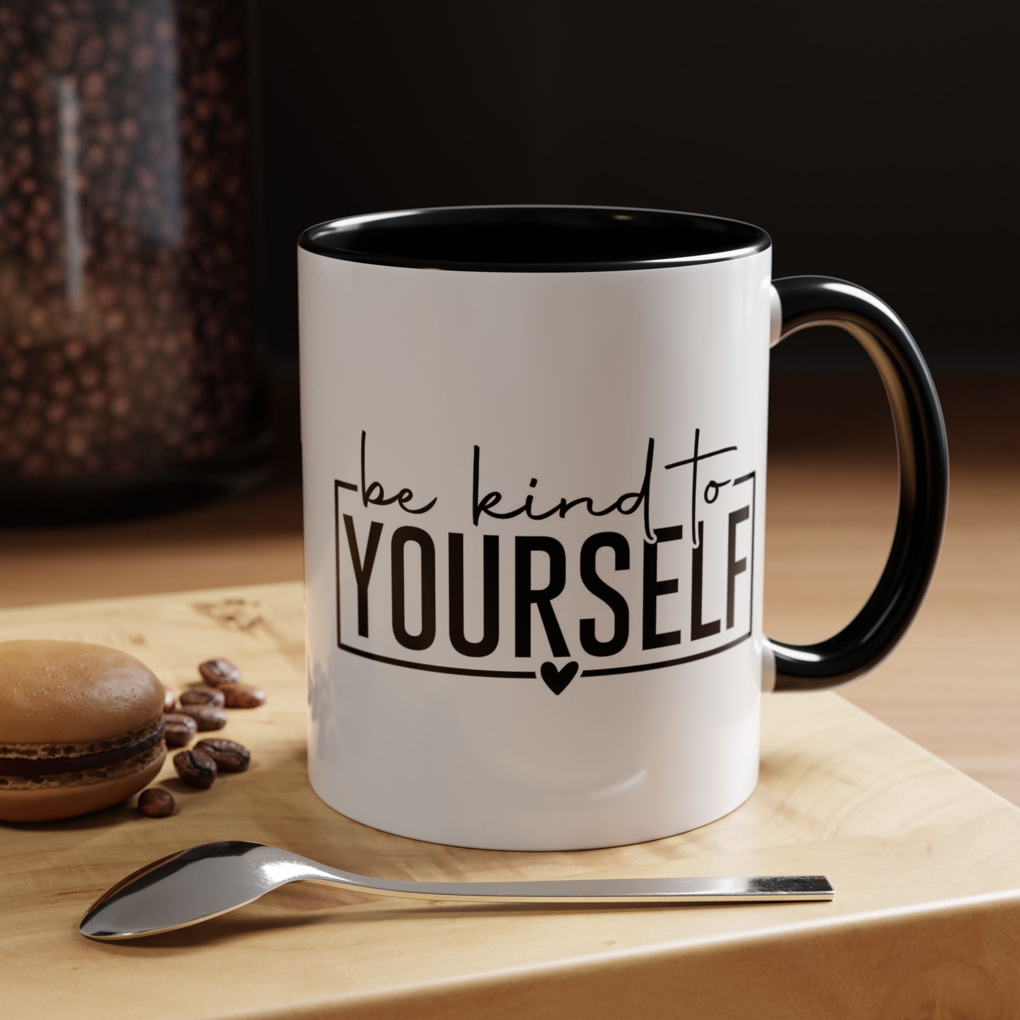 Be Kind To Yourself Accent Coffee Mug — Motivational Self-Care Tea Cup (11/15 oz)