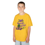Kids Mardi Gras T-Shirt — Purple & Green Mask Design