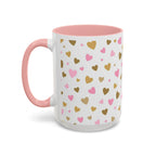 Pink & Gold Heart Accent Coffee Mug — Romantic Valentine’s Tea & Coffee Cup