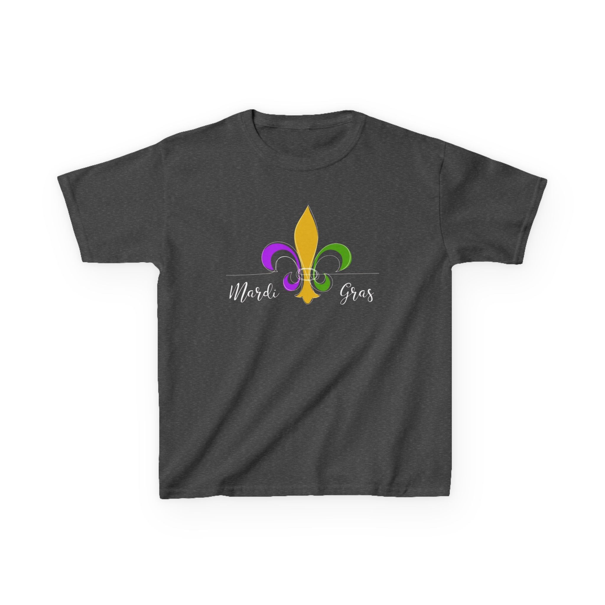 Kids Tee — Mardi Gras Fleur-de-Lis Carnival Shirt (Purple Green Gold)