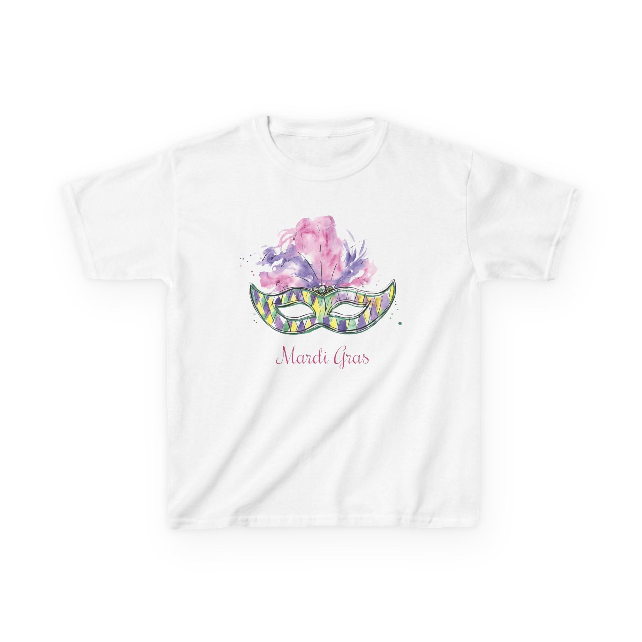 Kids T-Shirt — Watercolor Mardi Gras Mask Design
