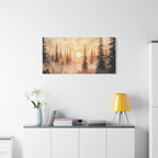 Canvas Wall Art - Misty Pine Forest Sunrise Matte Stretched Canvas