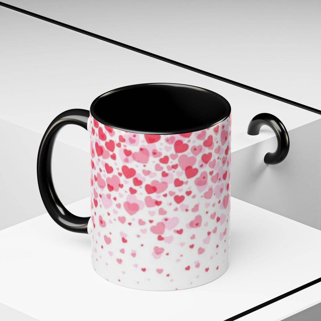 Heart Confetti Accent Coffee Mug — Pink Valentine’s Day Gift (11/15oz)