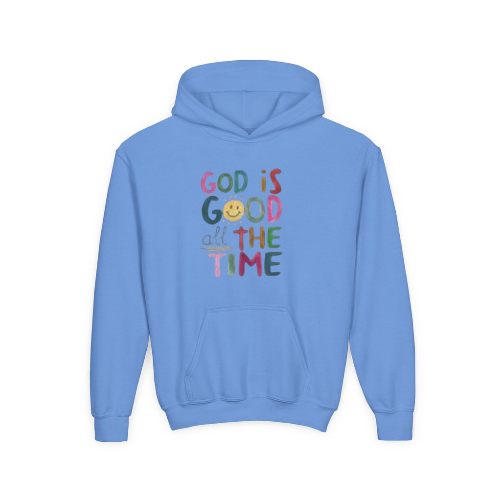 Youth Hoodie — "God Is Good All The Time" Colorful Faith Pullover
