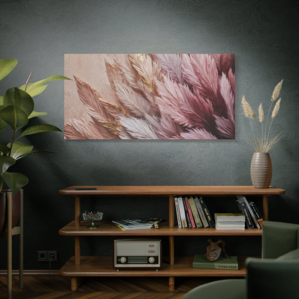 Feathered Pampas Wall Art Canvas — Blush Pink Botanical Decor, Matte Stretched 1.25"