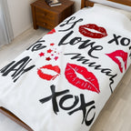 Velveteen Plush Blanket — XOXO Love Kiss Pattern, Romantic Valentine’s Throw