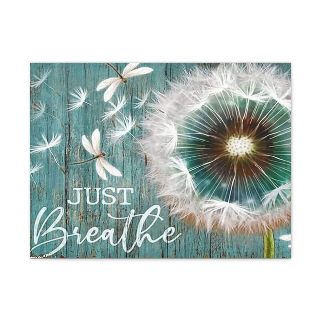 Canvas Wall Art — "Just Breathe" Dandelion Rustic Teal