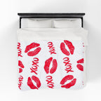 Velveteen Plush Blanket — Red Kiss Prints with XOXO Pattern (Valentine’s Cozy Throw)