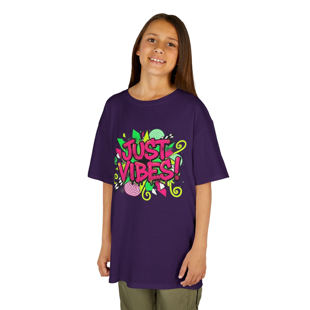 Kids T‑Shirt — "Just Vibes" Neon Graffiti Graphic Tee for Playful, Trendy Kids