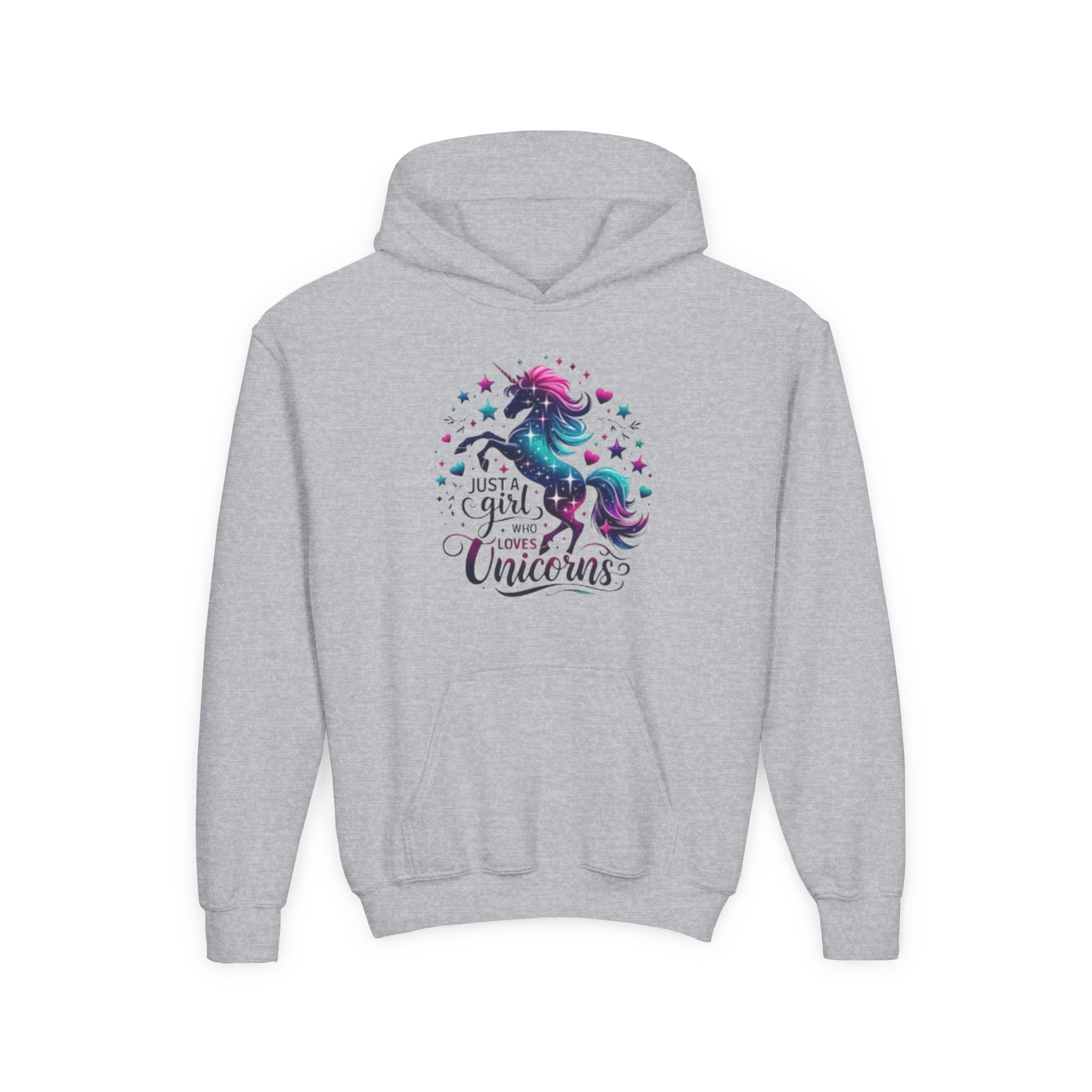 Youth Unicorn Hoodie - "Just a Girl Who Loves Unicorns" Cute Magical Kids Sweatshirt