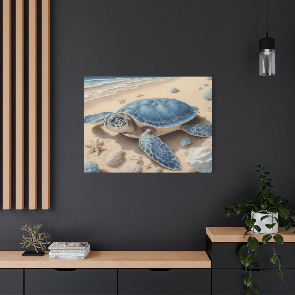 Blue Sea Turtle Canvas Art — Coastal Beach Wall Decor