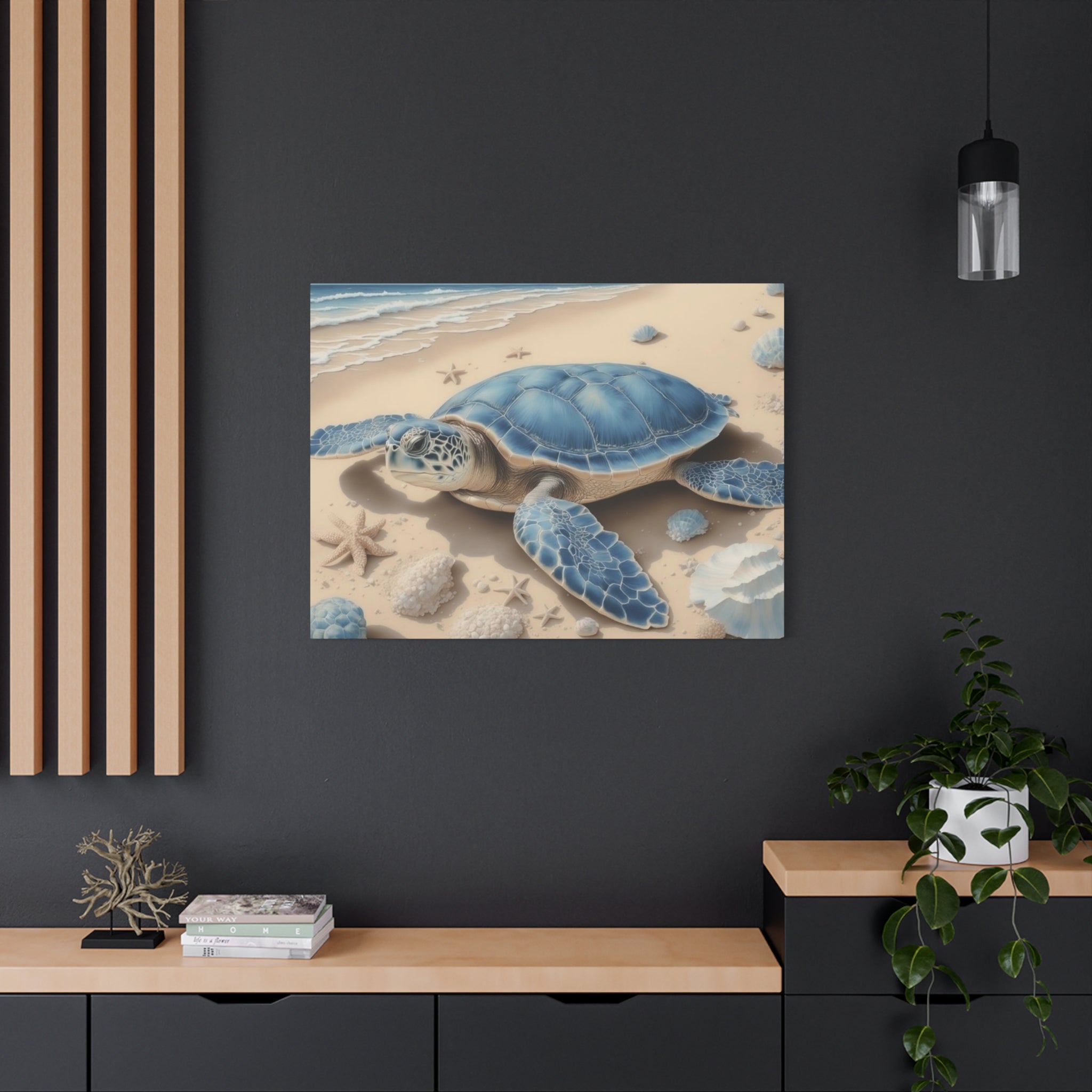 Blue Sea Turtle Canvas Art — Coastal Beach Wall Decor