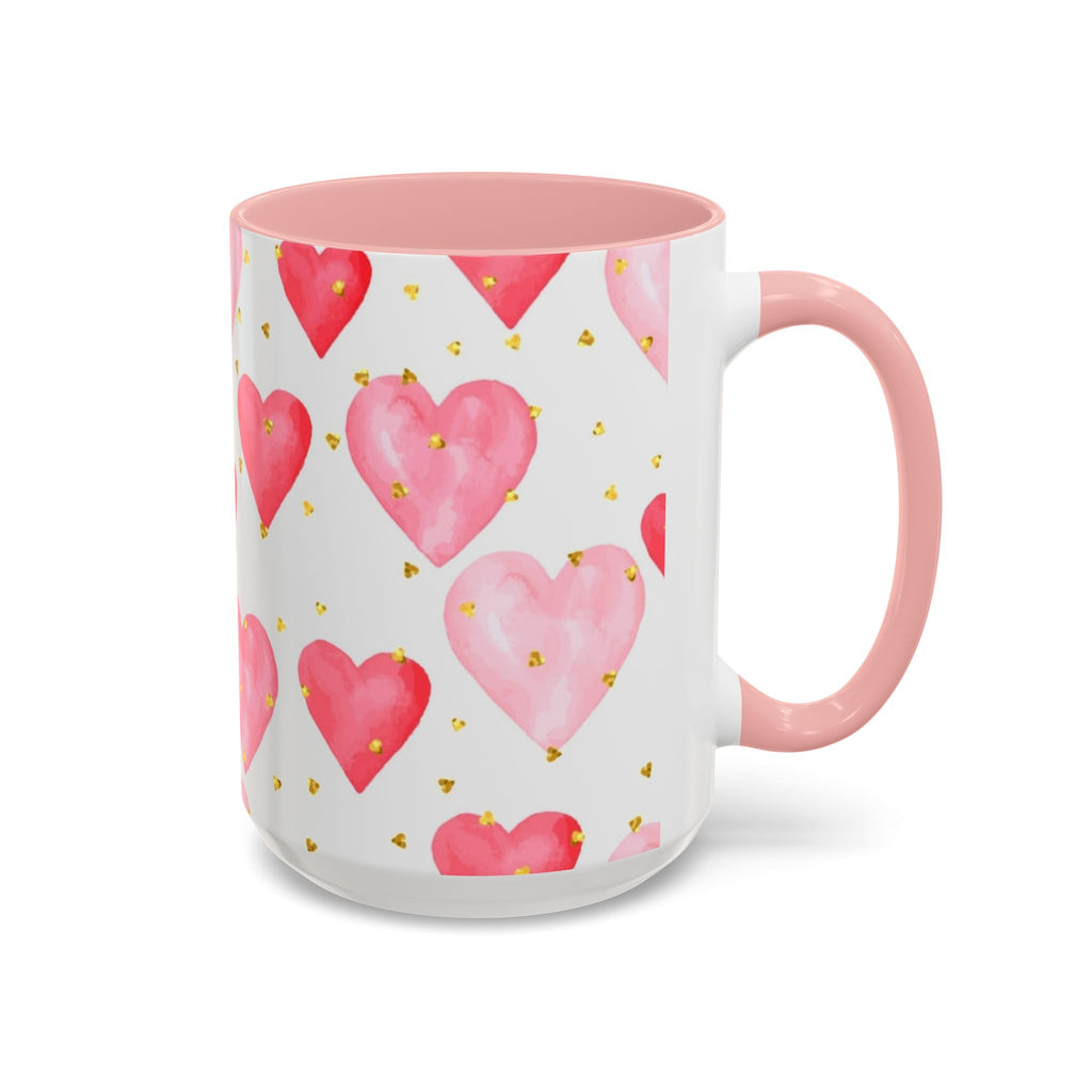 Pink Watercolor Hearts Accent Coffee Mug — Romantic Valentine’s Day Gift