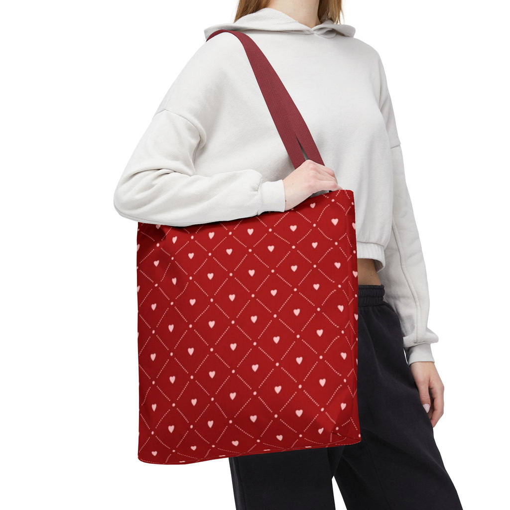 Valentine Red Diamond Heart Tote Bag — All-Over Print Canvas Shopper