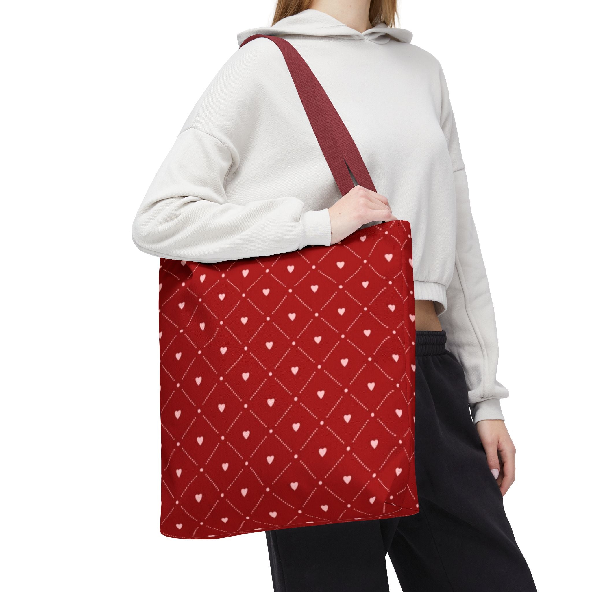 Valentine Red Diamond Heart Tote Bag — All-Over Print Canvas Shopper