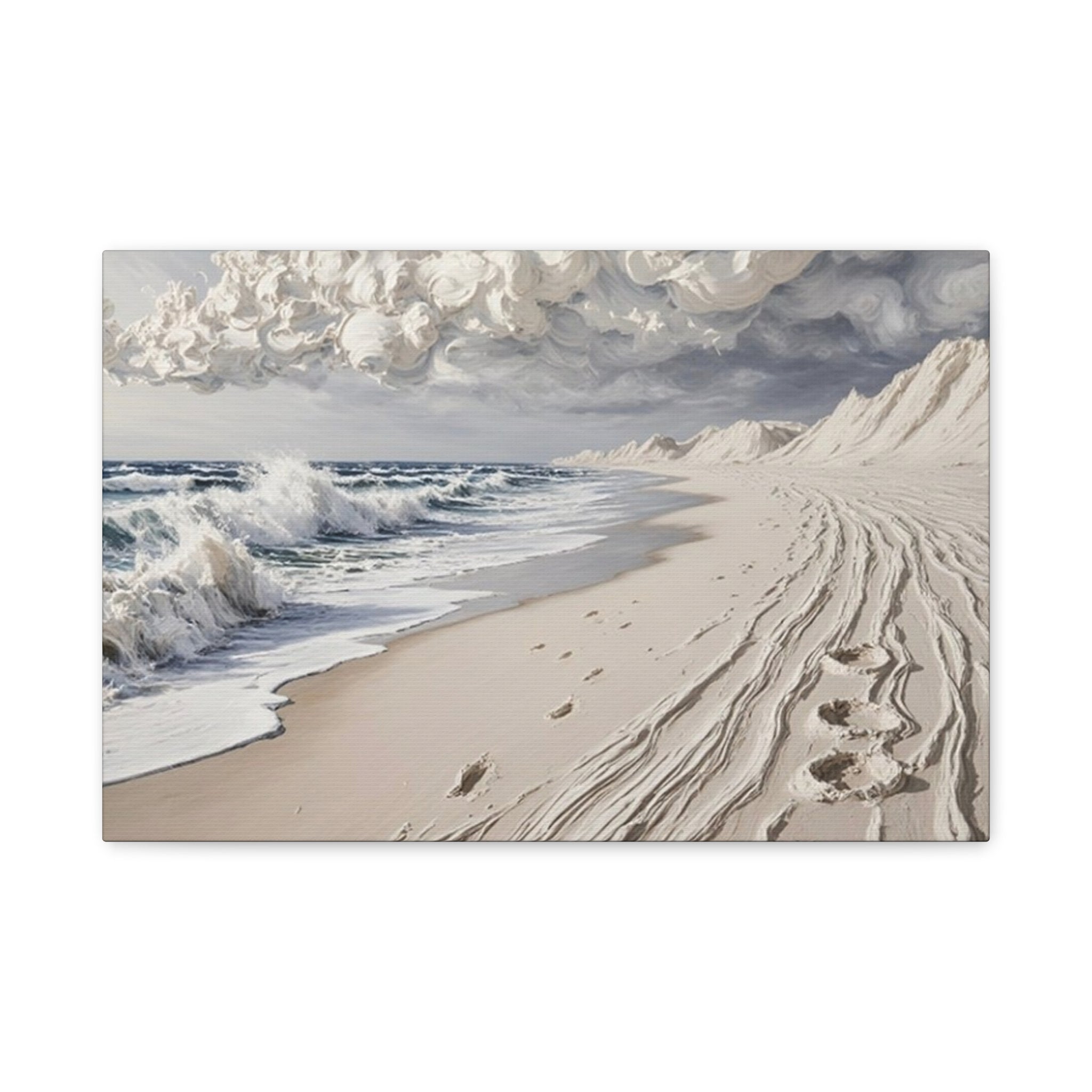 Coastal Serenity Matte Canvas Wall Art — Ocean Waves & Sandy Footprints