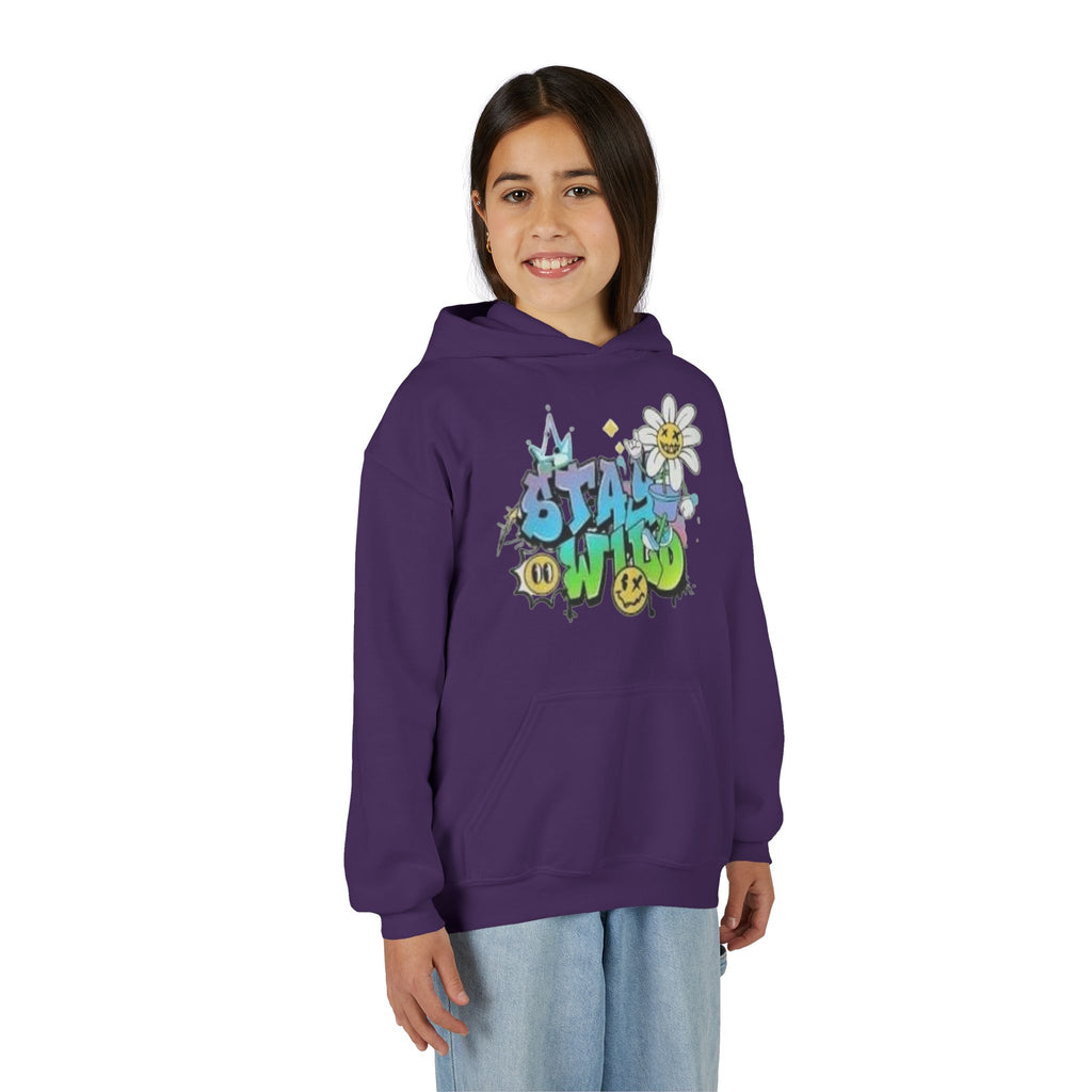 Youth Hoodie — "Stay Wild" Graffiti Daisy Streetwear