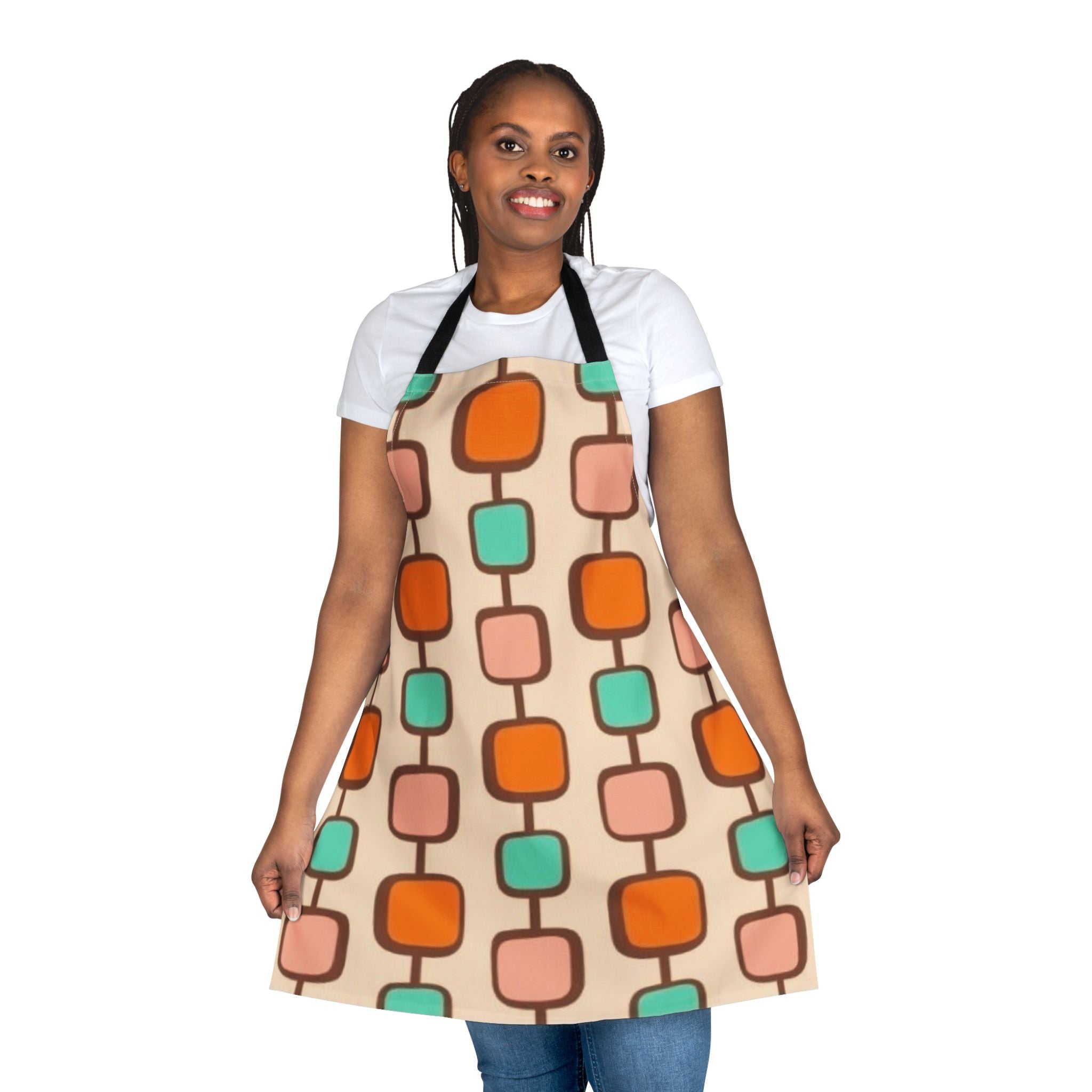 Retro Geometric Apron — Mid Century Mod Pattern in Orange, Peach & Teal