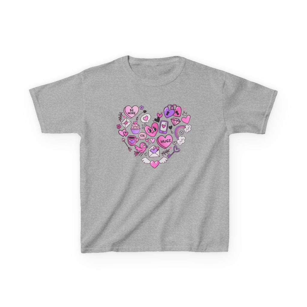 Kids Heart Doodle Tee — Cute Pink Valentine Heart Graphic Shirt