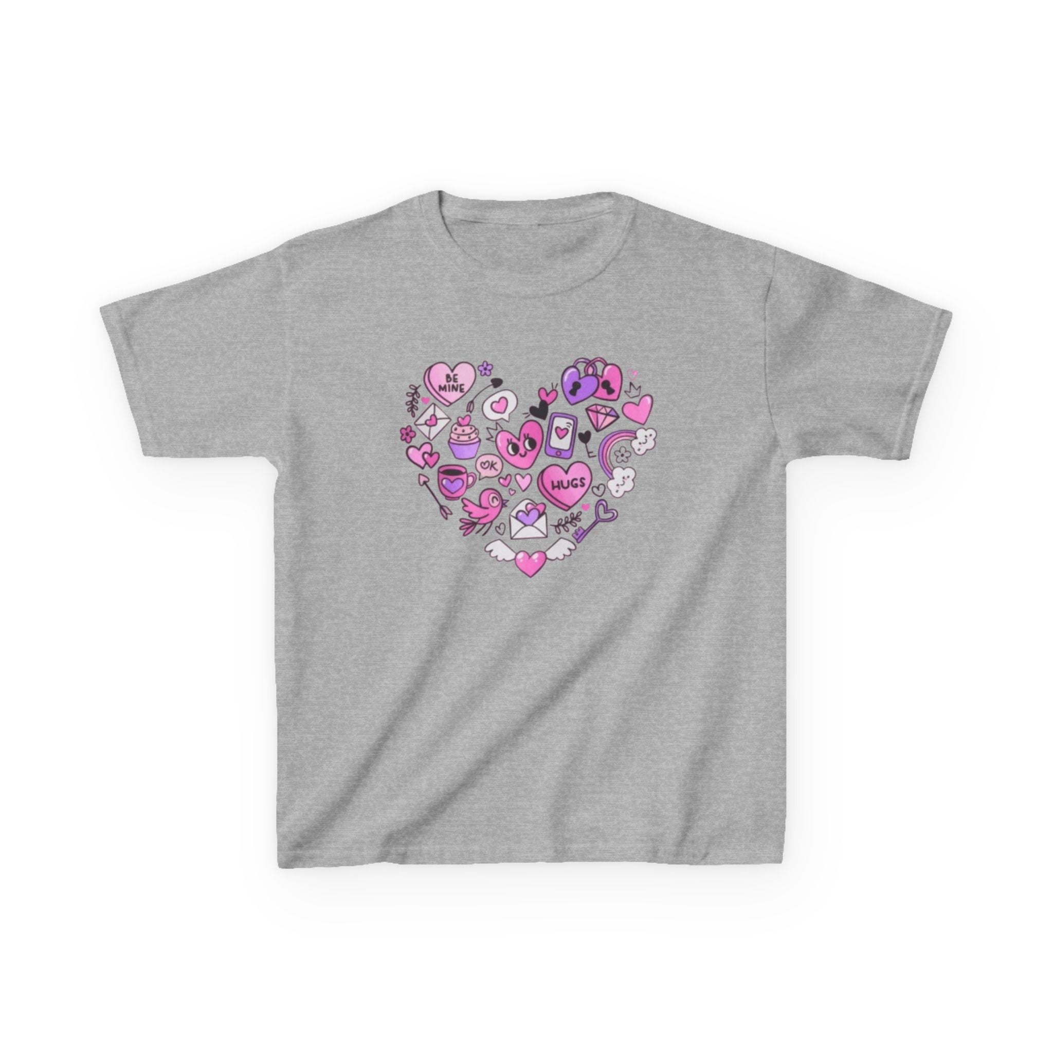 Kids Heart Doodle Tee — Cute Pink Valentine Heart Graphic Shirt