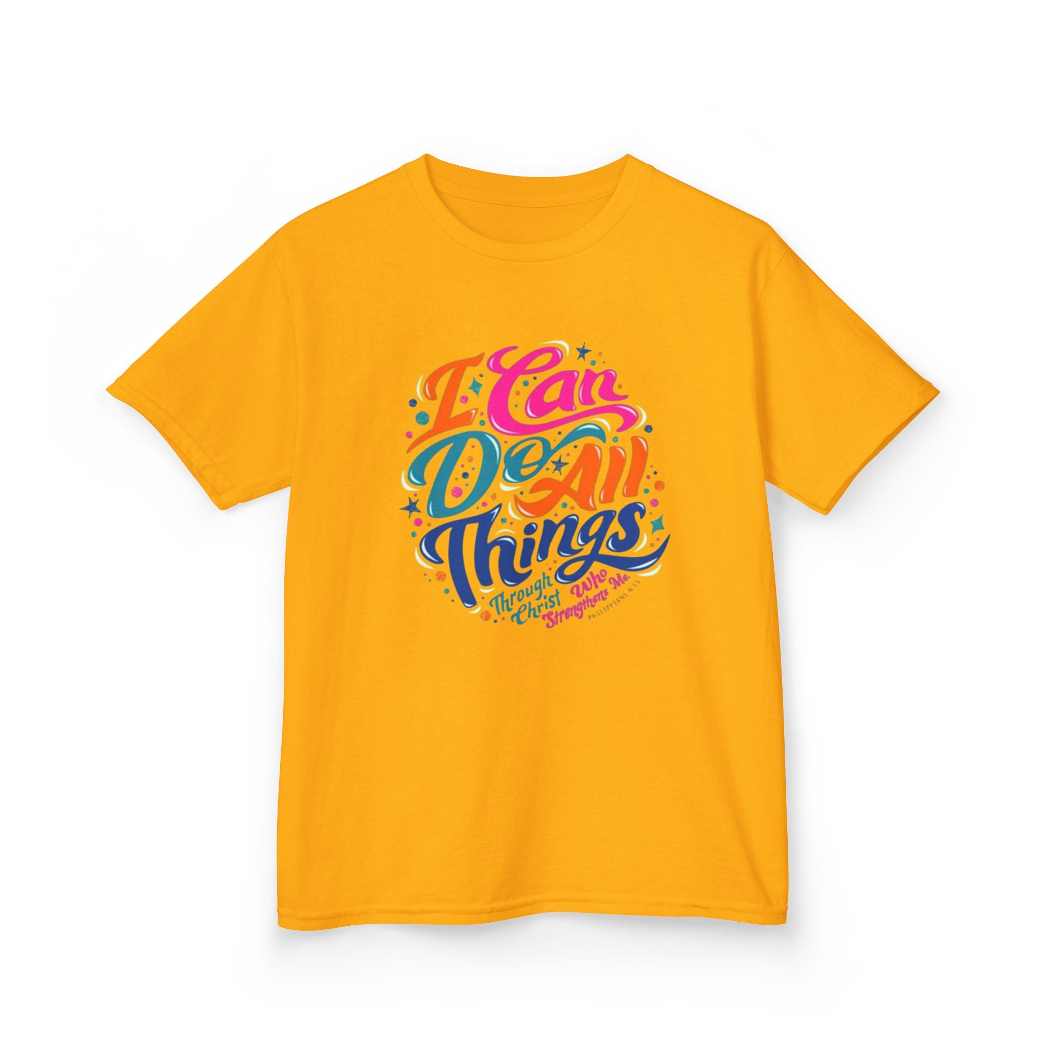 Kids T‑Shirt — "I Can Do All Things" Inspirational Rainbow Tee