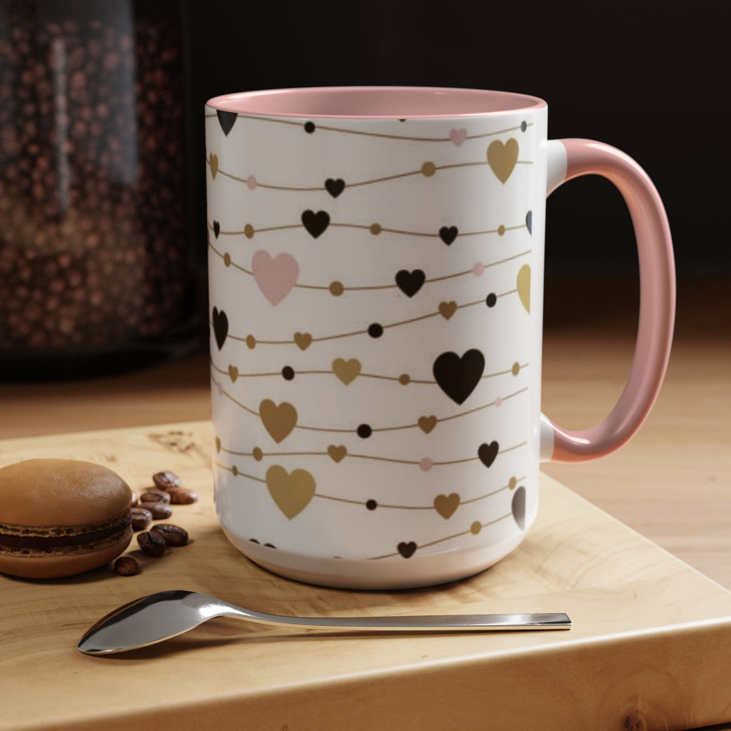 Heart Garland Accent Coffee Mug — Pink & Gold Valentine Ceramic