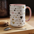 Heart Garland Accent Coffee Mug — Pink & Gold Valentine Ceramic