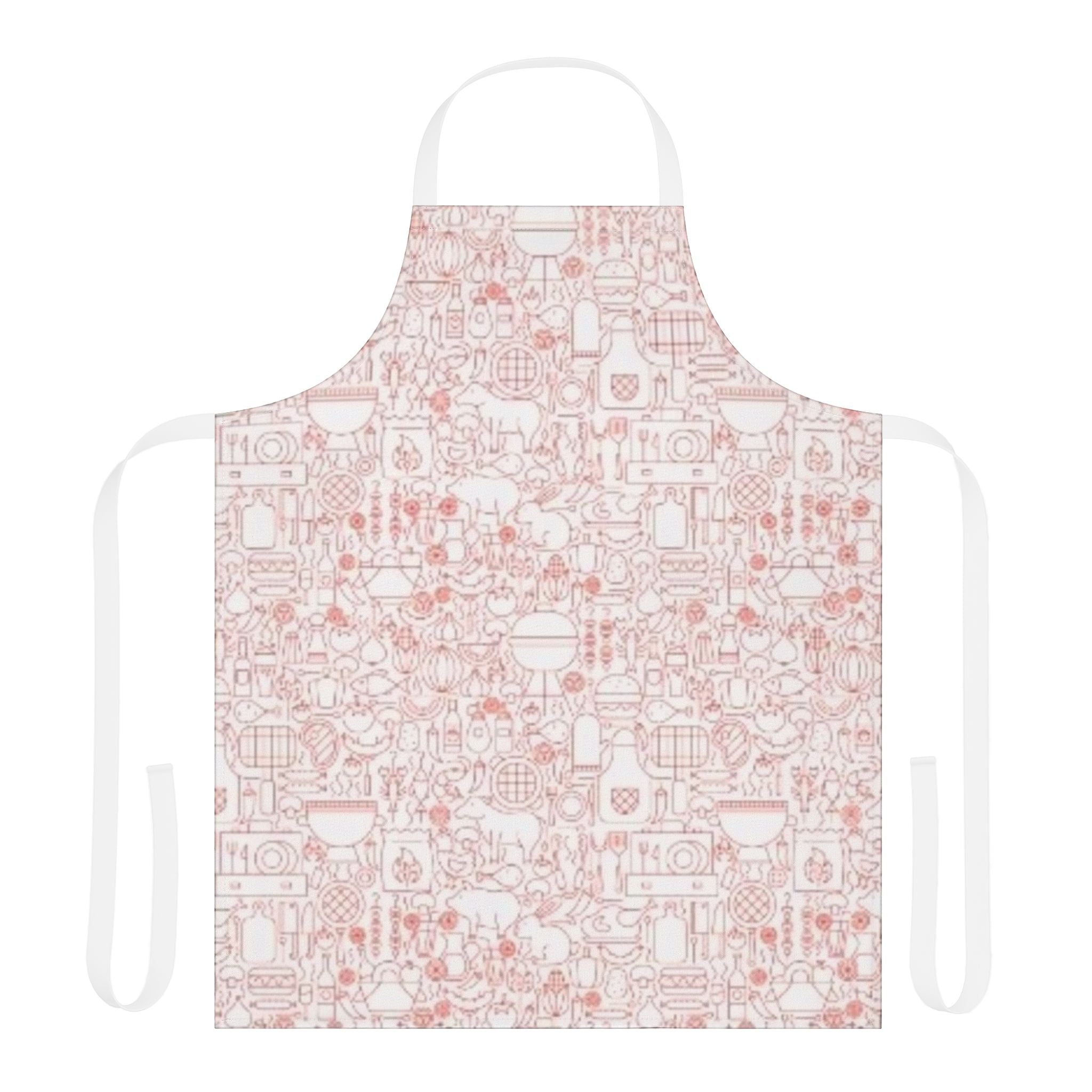 Rose Kitchen Pattern Apron — Floral Cooking Apron with Pink Doodle Design