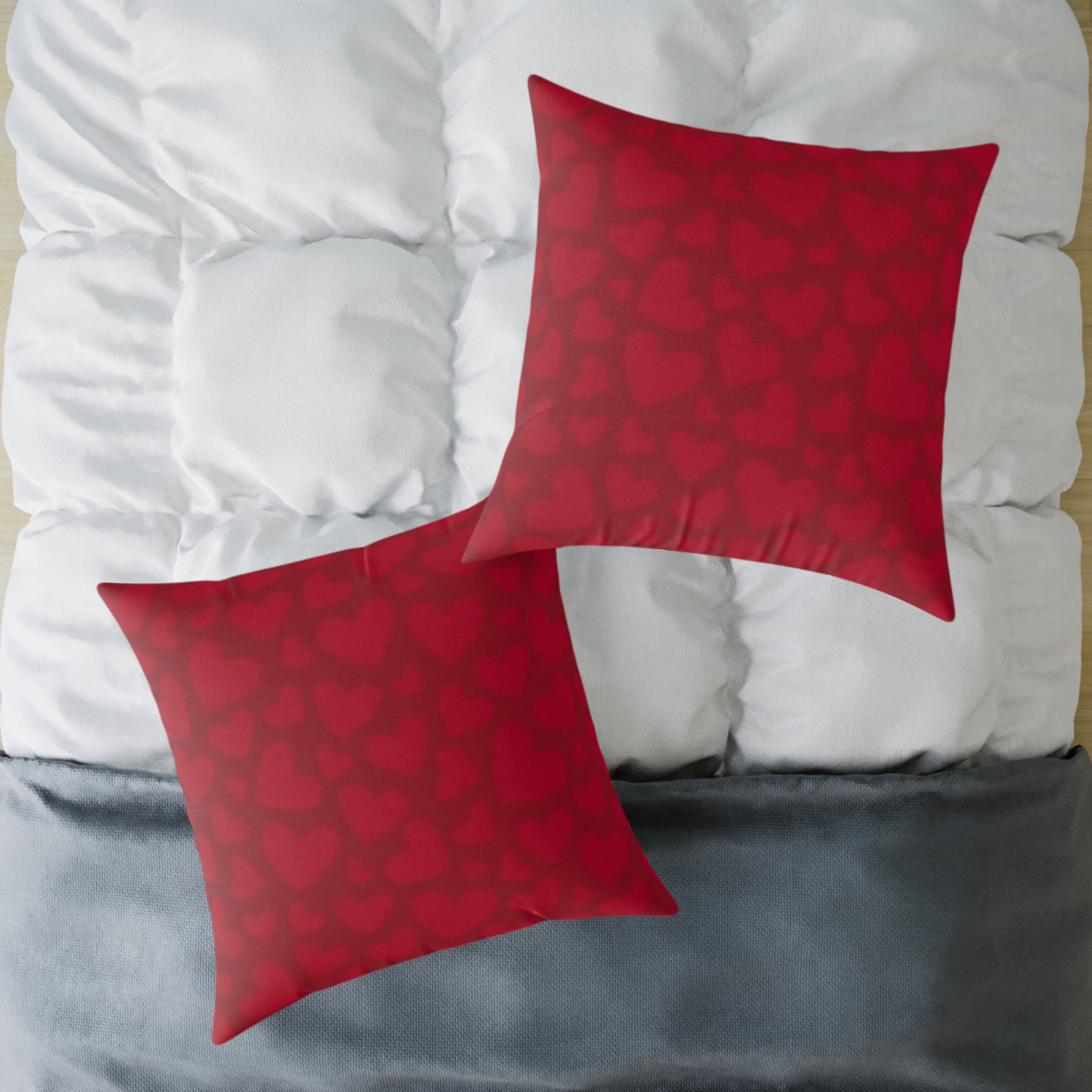 Red Heart Pattern Square Pillow - Valentine Decorative Throw Cushion