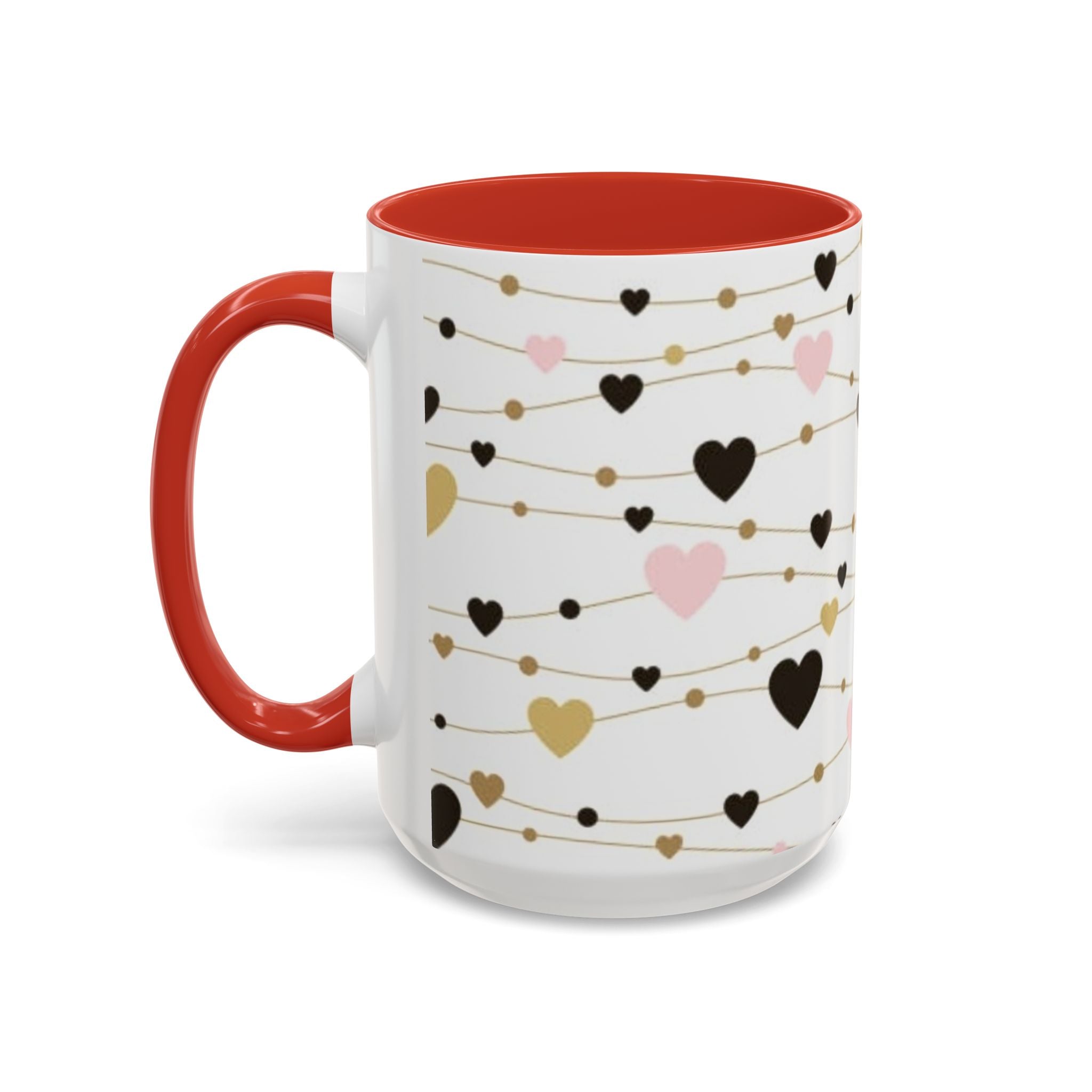 Heart Garland Accent Coffee Mug — Pink & Gold Valentine Ceramic
