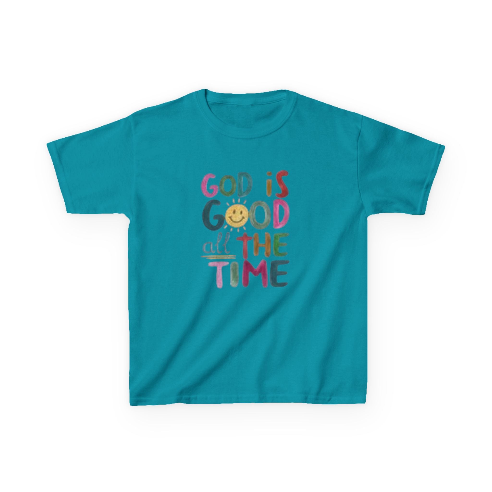 Kids Tee — "God Is Good All The Time" Colorful Faith Graphic