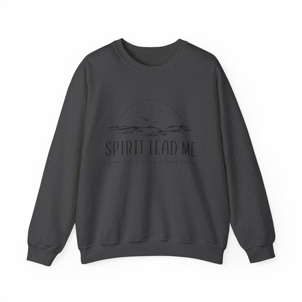 Spirit Lead Me Crewneck Sweatshirt — Minimal Sunrise Mountain Christian Prayer Pullover