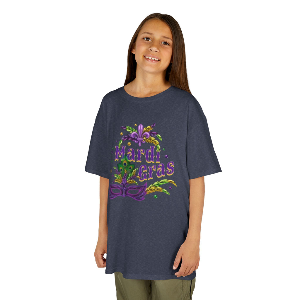 Kids Mardi Gras T-Shirt — Purple & Green Mask Design