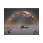 Milky Way Over Snowy Cabin — Matte Stretched Canvas Wall Art