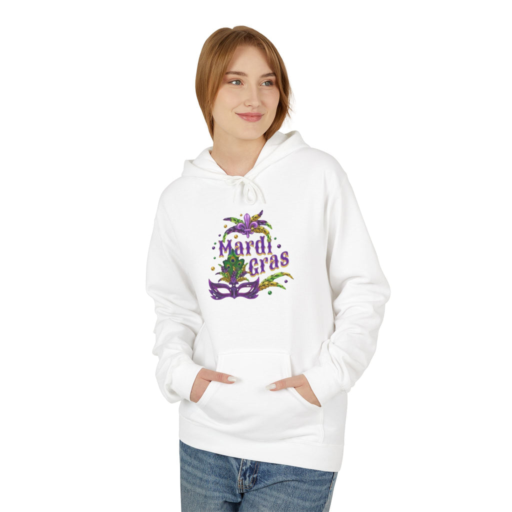 Mardi Gras Mask Hoodie — Purple Green Gold Carnival Pullover