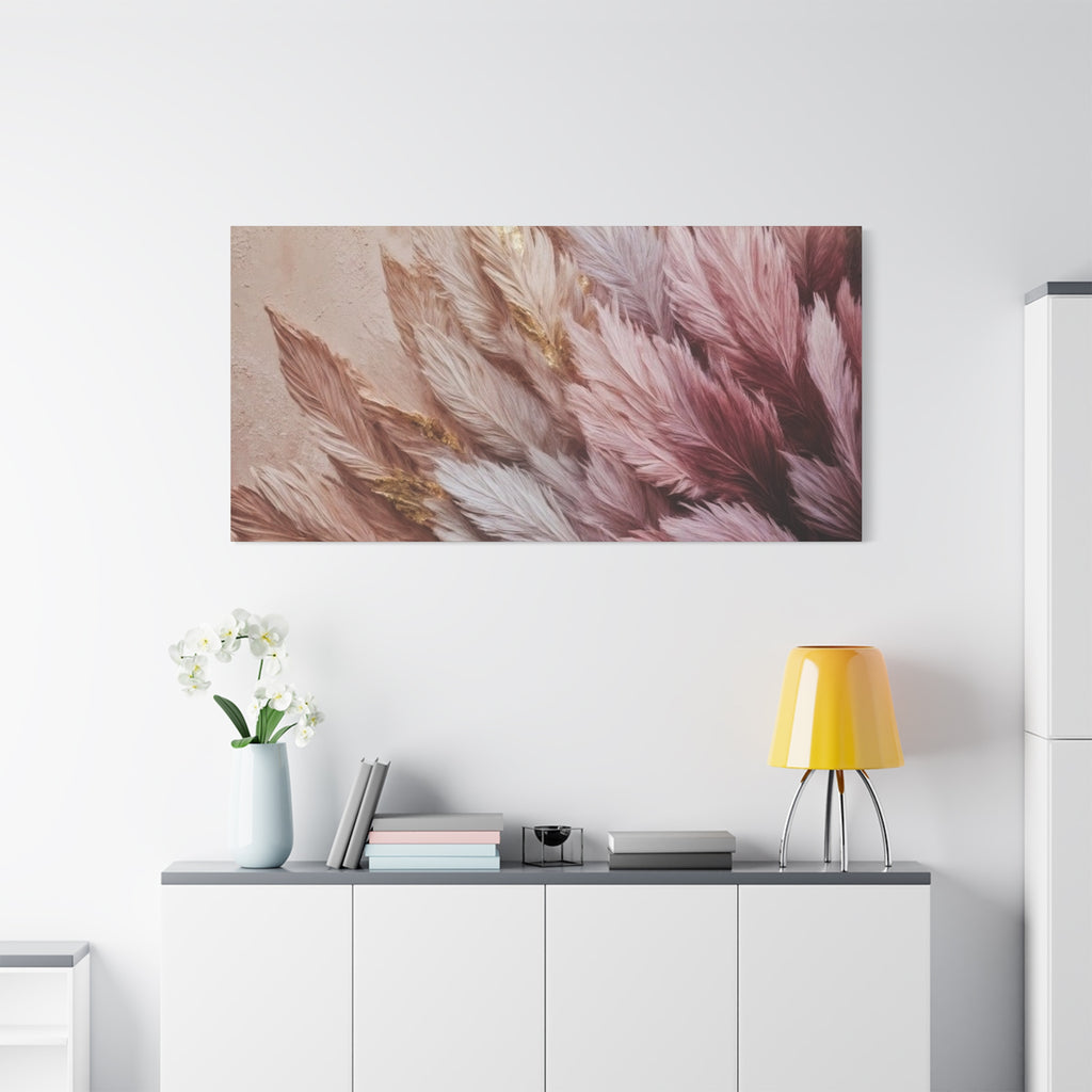 Feathered Pampas Wall Art Canvas — Blush Pink Botanical Decor, Matte Stretched 1.25"